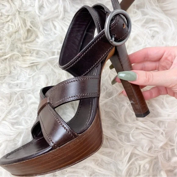 Yves Saint Laurent Platform Leather Strappy Heels - Picture 3 of 6